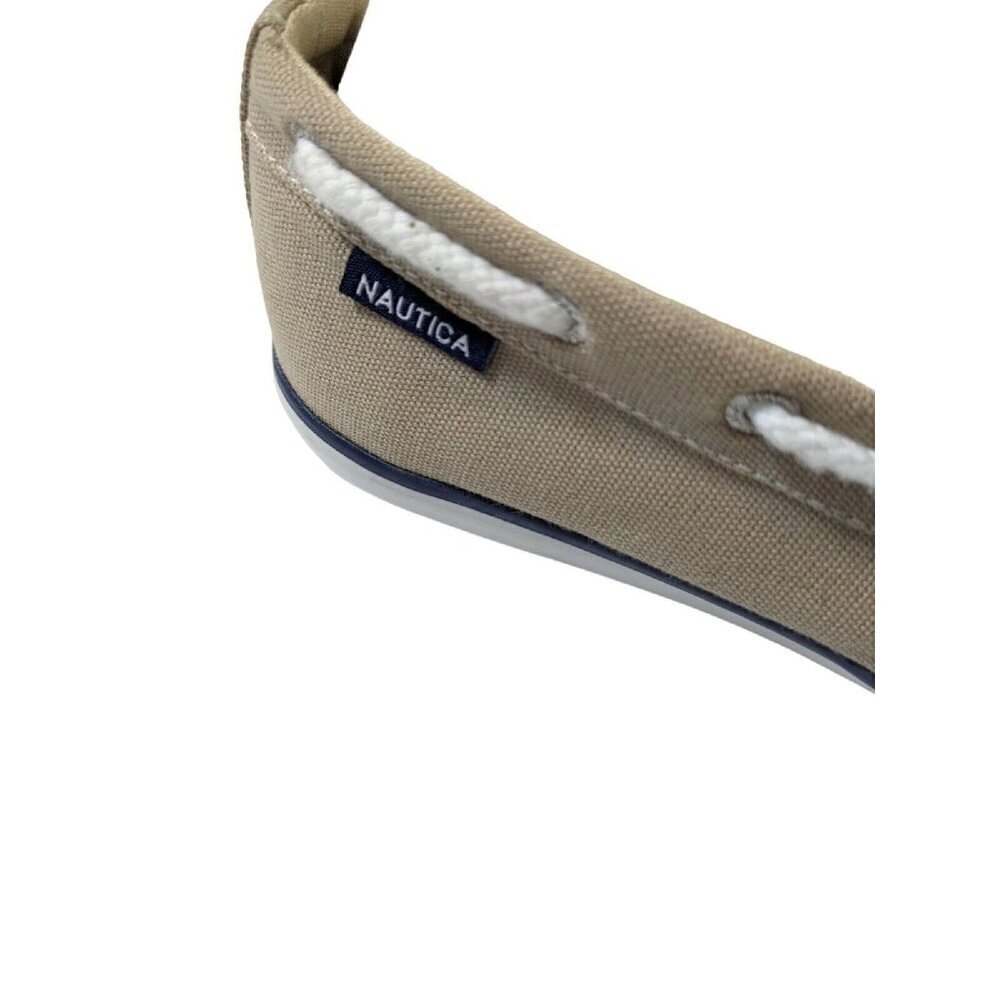 Nautica Womens Size 9 Boat Shoes Tan Canvas White Laced Deck Marine Flats Casual - Picture 7 of 11